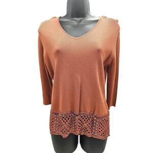 J.A.C. Mauve Fancy Embroidered Knit Top 3/4 Sleeves Size XL (XL)